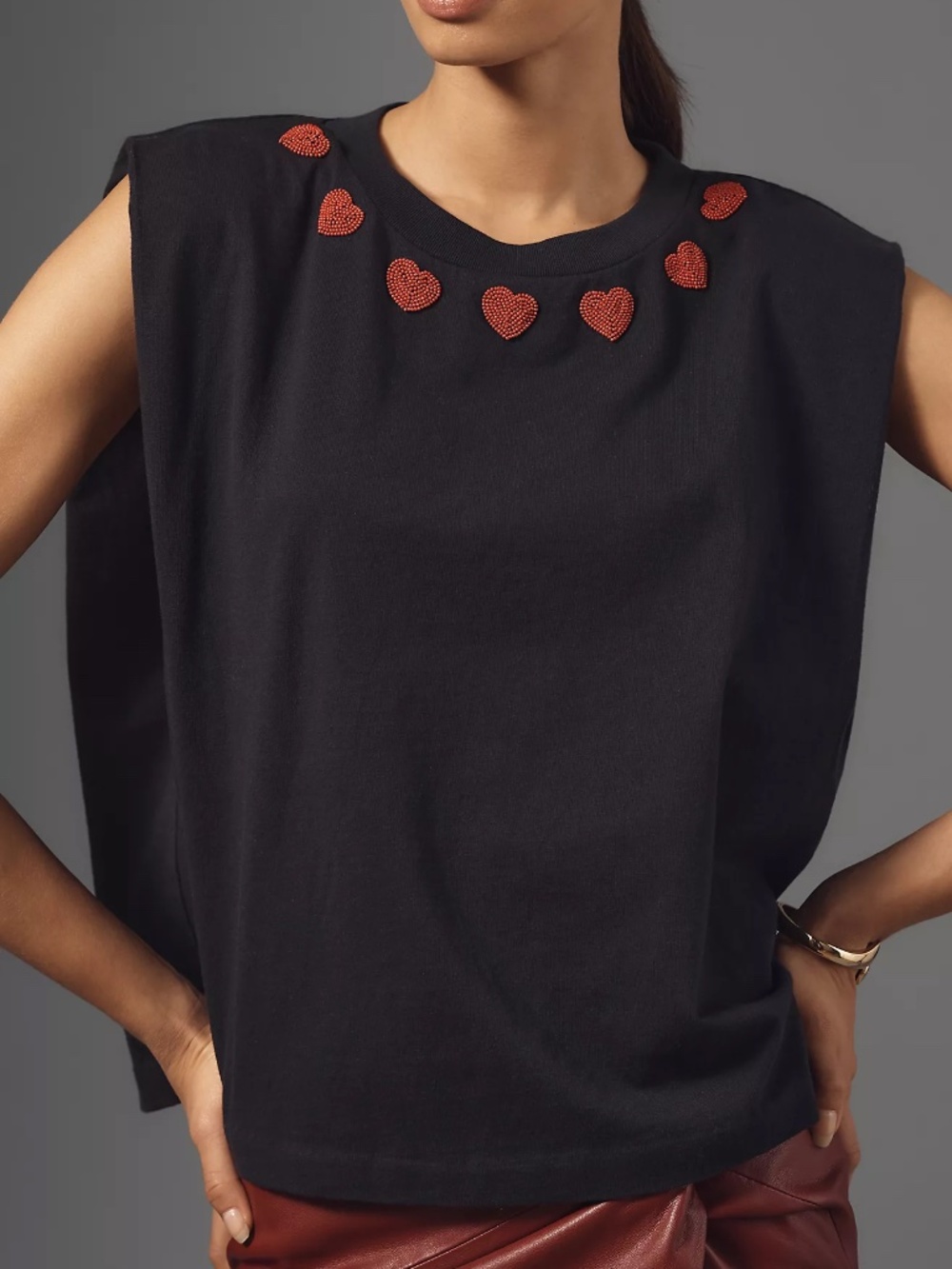 Anthropologie Farm Rio Beaded Hearts Muscle Tee - Picture 4 of 4